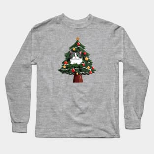 Gray Tabby Cat in a Christmas Tree Long Sleeve T-Shirt